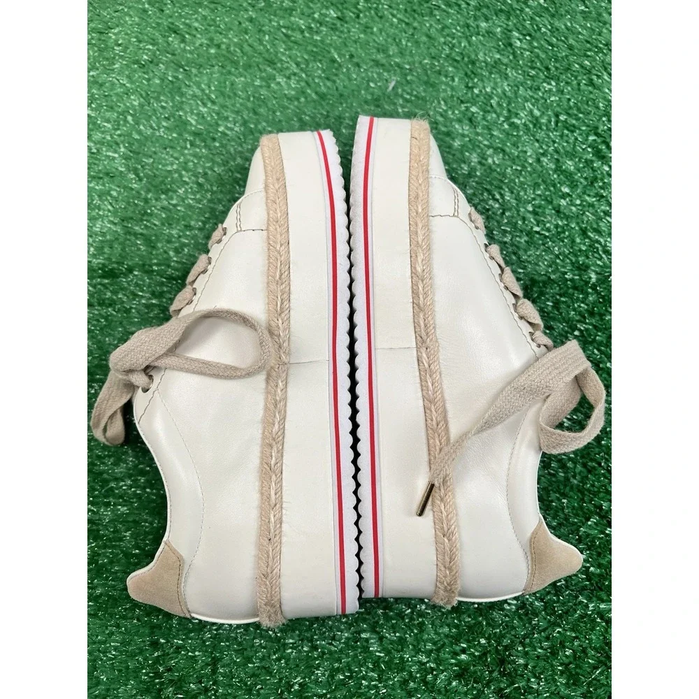 Joie Dabnis Lace-Up Platform Sneakers in White Leather Jute Espadrille Shoe SZ 8